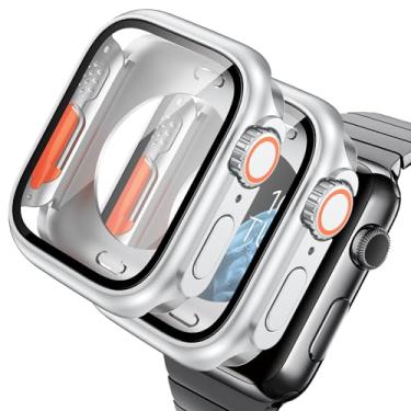 Imagem de AOKUTDA Pacote com 2 capas com protetor de tela de 44 mm para Apple Watch Series SE 3/SE/6/5/4 de 44 mm (parece Ultra2) com capa protetora de vidro resistente a arranhões 360 + moldura traseira +