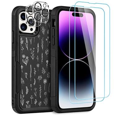 Imagem de LOQUPE [Capa 5 em 1 para iPhone 14 Pro, com 2 protetores de tela + 2 protetores de lente de câmera, capa protetora resistente e resistente, leve, fina à prova de choque para mulheres e meninas, linda flor branca