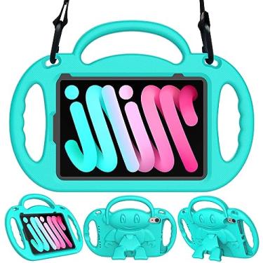 Imagem de TOEVEK Capa infantil para iPad mini 7 (A17 Pro) 2024/Mini 6 2021, iPad mini 7ª/6ª geração com alça de ombro – Capa protetora durável à prova de choque com alça para iPad de 8,3 polegadas, ciano