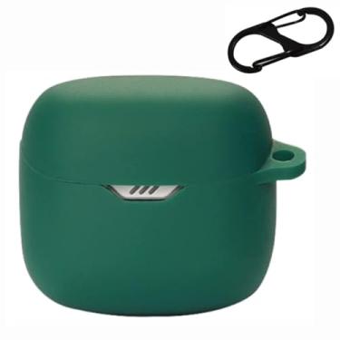 Imagem de Ferbao Capa de transporte de silicone compatível com fones de ouvido JBL Tune Flex, capa portátil contra arranhões com mosquetão (verde)