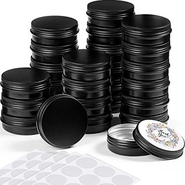 Imagem de Latas de metal com tampas de 56 g Latas redondas latas de doces com 10 folhas adesivos para salada Spice Candies Candles Kitchen Office Storage (preto, 36 peças)
