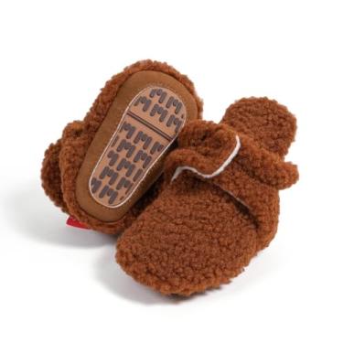 Imagem de Babelvit Botas de lã macia para bebês recém-nascidos, meninos, meninas, meias antiderrapantes para bebês primeiros andadores de inverno, 4099b Marrom/Sola de borracha, 12-18 Months Toddler