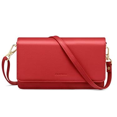 Imagem de nuoku Bolsa tiracolo feminina para celular com compartimentos para cartão de crédito, carteira de pulso de couro leve, 8 - Vermelho