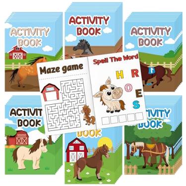 Imagem de JAPBOR Livros de colorir para festas de cavalos – 48 peças de minilivros coloridos de atividades de cavalos de desenho animado a granel para lembrancinhas de festa infantil, pônei ocidental de