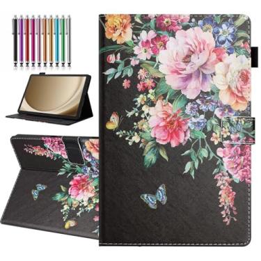 Imagem de YUNHOTIC Capa para Lenovo Tab M11 (27.9 cm modelo 2024) TB-330FU, Auto Wake/Sleep, capa dobrável de couro PU premium com suporte para caneta e vários ângulos de visualização - flor preta