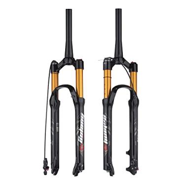 Imagem de BOLANY Garfo de suspensão pneumática para bicicleta de 26/27,5/73.7 cm 120 mm ajuste de tubo reto/cônico manual/garfos de bicicleta com bloqueio remoto QR 9 mm MTB Garfo dianteiro (controle remoto