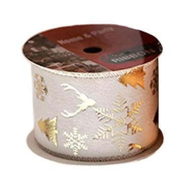 Imagem de SM SunniMix Fita de Natal, Fita Decorativa, Fita Multiuso para Artesanato de Natal DIY de 9,1 M, Fitas com Borda de Arame para Guirlanda, Buquê, Beige a