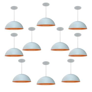 Imagem de Kit 10 Luminária Pendente Meia Lua 40cm Com Interior Laranja Fiação 11