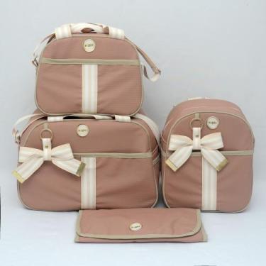 Imagem de Kit Bolsa Maternidade Menina 4 Peças Luxo Nude Laço - Isadora baby