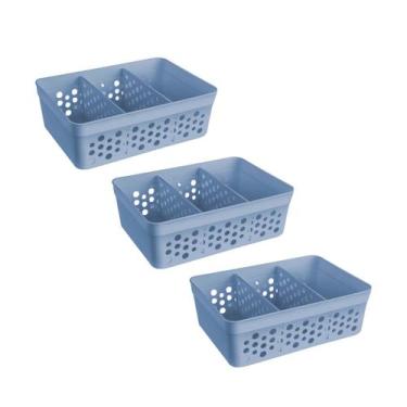 Imagem de Kit 3 Cesto Organizador Rattan c/ 2 Divisórias Tam M Para Joias Maquia