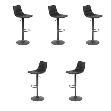 Imagem de Kit 5 Banquetas Decorativas Travis PU com Regulagem de Altura Base Disco c/Apoio Para os Pés Preto G56 - Gran Belo