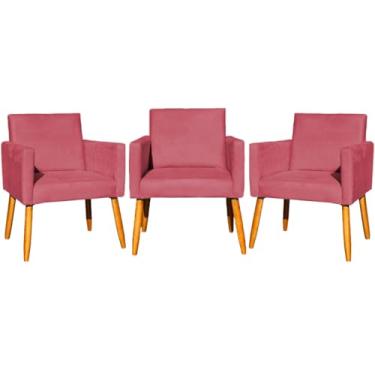Imagem de Kit 3 Poltronas Decorativas Para Sala Nina Cadeiras Reforçadas Para Recepção Manicure Para Sala De Espera Consultório Escritório Suede Cores Pé Castanho (Rosê)