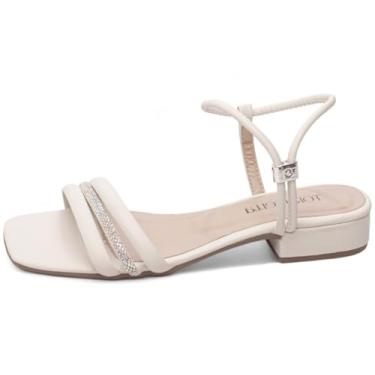 Imagem de EMILY ONLINE, Sandália Feminina Salto Baixo Saltinho Ajuste Abs Manta Strass 2,5cm (Off White, BR, Adulto, Numérico, 35)