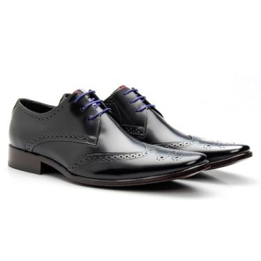 Imagem de Sapato Social Masculino de Couro Legítimo Natural Derby Italiano Oxford Confortável Artesanal Moderno - 657 (Preto, BR, Adulto, Numérico, 42)