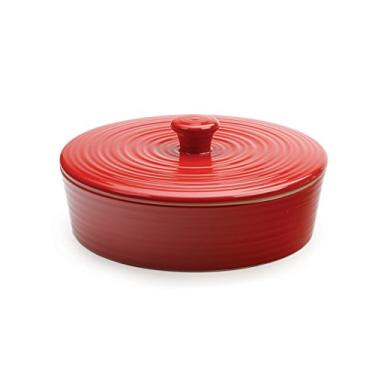 Imagem de RSVP International Aquecedor e servidor de grés Tortilla com tampa, máquina de lavar louça, micro-ondas e forno, 20,32 cm de diâmetro x 7,62 cm, vermelho