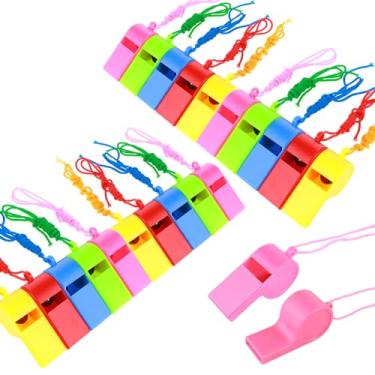 Imagem de Abeillo Apito esportivo de plástico, 24 peças, apito com cordão para crianças, adultos, esportes, treinamento, basquete, futebol, emergências (cor aleatória)