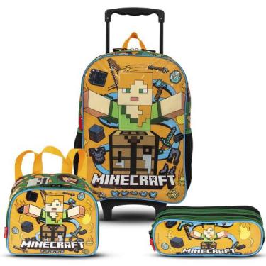 Imagem de Kit Escolar Mochila De Rodinhas Lancheira Estojo Minecraft - Sestini, 