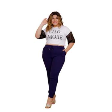 Imagem de Calça Feminina Plus Size Folgadinha Bolso G2 Tecido Duna Cj - DONNA MO