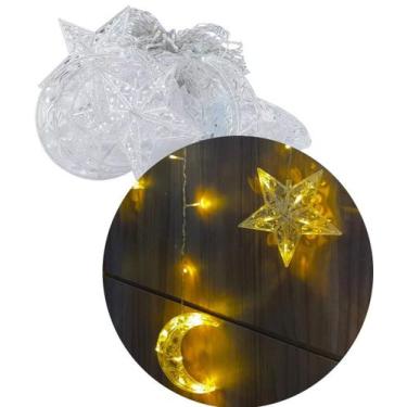Imagem de Cascata Decoração De Natal Estrelas Luas Pisca Amarelo De 3M - Genéric