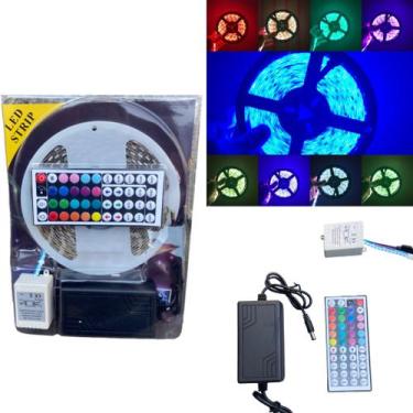 Imagem de kit Fita led RGB colorida 5050 5 metros com fonte e controle IP65 exte