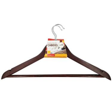 Imagem de Kit 3x Cabides Madeira Marrom Gancho De Roupas Com Cavas - Kadê