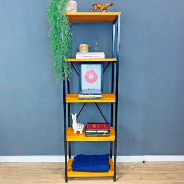 Imagem de Estante Style de Ferro e Madeira Slim 5 Prateleiras Industrial Carvalh