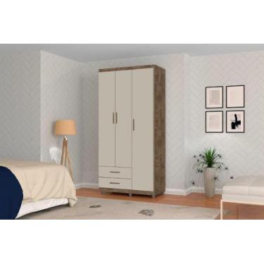 Imagem de Roupeiro / Guarda Roupas TI Solteiro 3 Portas Cor Canela / Off White -