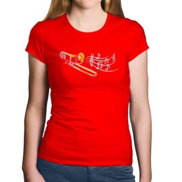Imagem de Baby Look Algodão Trombone Notas Musicais - Foca na Moda, Vermelho, G