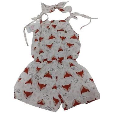 Imagem de Macacão Luxo Menina Estampado + Faixa Cabelo D+ Baby 60204, Off white,