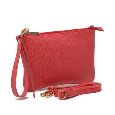 Imagem de Bolsa Carteira De Mão Clutch Transversal Pequena De Couro Vermelha - L