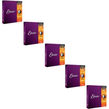 Imagem de Kit 5 Encordoamento Violão Aço 011 Elixir Phosphor Bronze 16027 Made i
