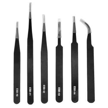 Imagem de Kit 6 Pinça Ferramenta Relojoeiro Joalheiro Aço Inox Ourives fórceps b