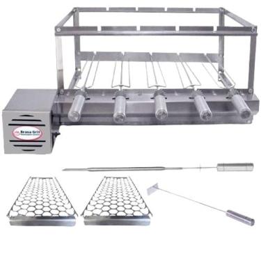 Imagem de Combo Brasa Grill Tradicional Gira 5 Espetos Churrasqueira Giratória, 