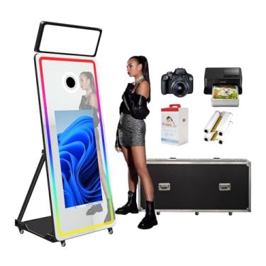 Imagem de VANYA 65 polegadas espelho mágico Photo Booth Máquina espelho mágico Photobooth 32in Selfie Touch Screen para Eventos Festas Aluguer de casamento (Black, 32"Photo Booth+Camera+Priner)