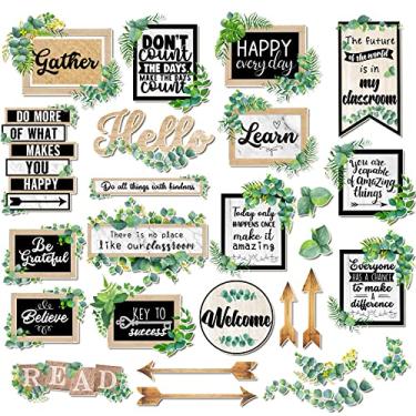 Imagem de Pajean Conjunto de 26 peças de quadro de avisos para sala de aula de eucalipto, frases positivas, destaques, recortes inspiradores, placas motivacionais para galeria de volta às aulas, escritório,