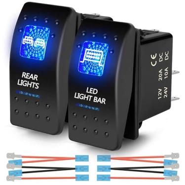 Imagem de Xislet Interruptores basculantes LED UTV compatíveis com Polaris RZR Ranger 570-1000 XP SXS Maverick X3 Pioneer ATV Golf Cart Interruptor de luz traseira, pacote combo de 3 pinos/azul