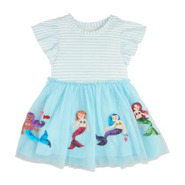 Imagem de Mud Pie Vestido tutu sereia infantil para bebês meninas, Azul, 4-5 Anos