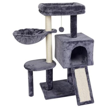Imagem de Fish & NAP Cat Tree Cat Tower Cat Condomínio Sisal Posts de arranhões com plataforma de salto Cat Móveis atividade centro brincar casa cinzaFISH&NAP