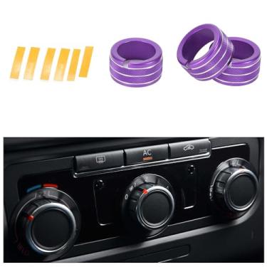 Imagem de Partuto Anel de cobertura do botão do interruptor de controle climático de ar condicionado AC traseiro - Acabamento interior do carro - para Dodge Durango 11-20 liga de alumínio roxo - 3 peças