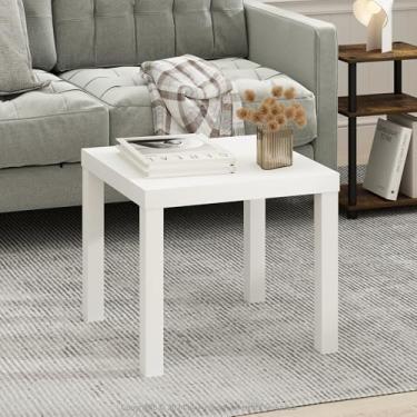 Imagem de Furinno Mesa de centro quadrada simples, mesa lateral, branca