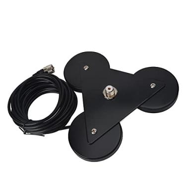 Imagem de YNIBST Base de montagem de antena magnética SO239 resistente com ímãs triplos, com cabo RG-58 de 5 m (5 m) plugue PL-259, para antena de rádio amador móvel