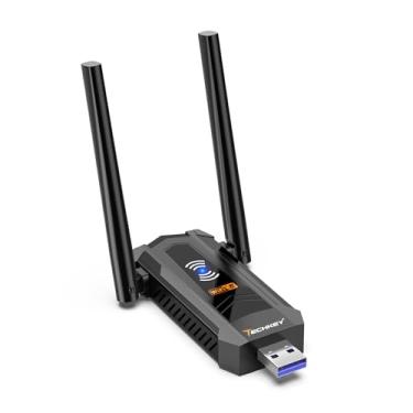 Imagem de Adaptador USB WiFi AC1300Mbps para PC - Techkey Dual 5Dbi Antenas sem fio WiFi de alto ganho Dongle adaptador de rede com 2,4 GHz/400Mbps 5GHz/867Mbps para desktop, laptop Windows 11/10/8.1/8