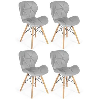 Imagem de Kit 04 Cadeiras Charles Eames Eiffel Slim Wood Estofada - Cinza