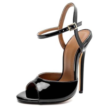Imagem de HAOZHAOTOU Sandálias unissex masculinas femininas com tiras de salto alto de couro envernizado stiletto sapatos de festa, Preto, 15 Women/13.5 Men