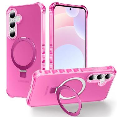 Imagem de Skyjone Capa para Galaxy S25 Plus, com suporte de anel magnético [borda encaracolada] [carregamento sem fio] [cantos reforçados] capa protetora à prova de choque de ajuste fino - rosa choque fosco