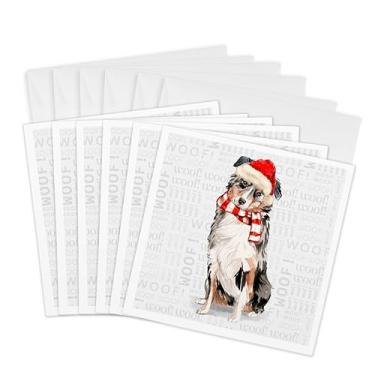 Imagem de 3dRose Cartões comemorativos - Lindo cão pastor australiano em um chapéu vermelho de Papai Noel e cachecol de Natal - 15 x 15 cm, conjunto de 6 (gc_299884_1)