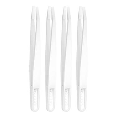 Imagem de HARFINGTON 4 peças 93305 kit de pinças de plástico de precisão 120 mm conjunto de pinças de artesanato de cabeça chata antiestática branco para fabricação de joias eletrônicas, trabalho de