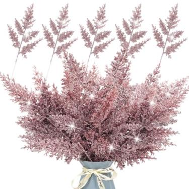 Imagem de Kunjocy Conjunto de 24 Agulhas de Pinheiro Artificiais com Glitter, Galhos de 12,4" com Brilho, Decorações para Árvore de Natal, Sprays, Folhas de Cedro, Caules, Galhos, Arranjos d (, Ouro Rosa)