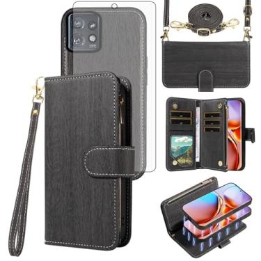 Imagem de Asuwish Capa de celular para Motorola Edge+ Plus 2023/Edge 40 Pro 5G/Moto X40 carteira magnética destacável com protetor de tela de vidro temperado alça transversal suporte para cartão X feminino