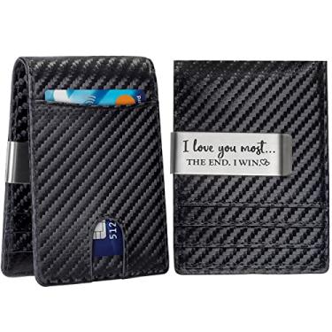 Imagem de Carteira fina personalizada de fibra de carbono para homens RFID personalizada com clipe de dinheiro de alumínio porta-cartões minimalista presentes gravados para homens padrinhos padrinhos padrinhos